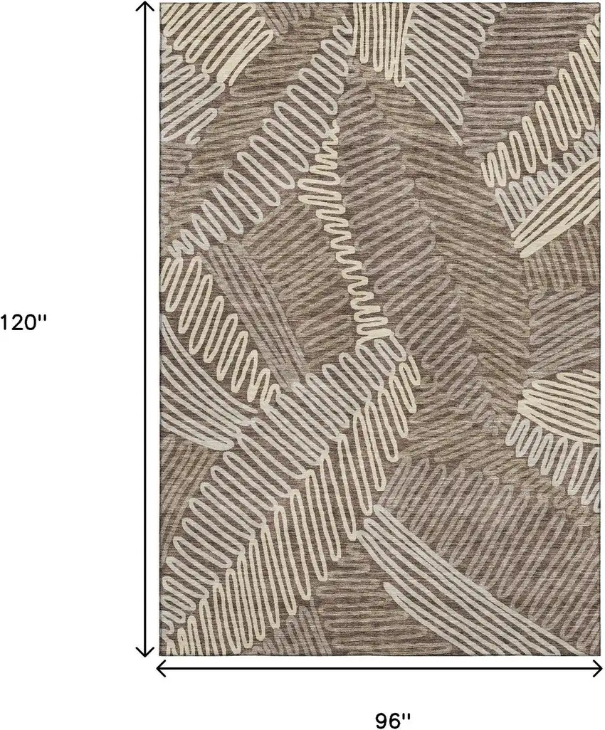 Chocolate And Taupe Floral Washable Area Rug With UV Protection Photo 3