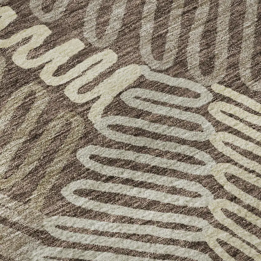 Chocolate And Taupe Floral Washable Area Rug With UV Protection Photo 7