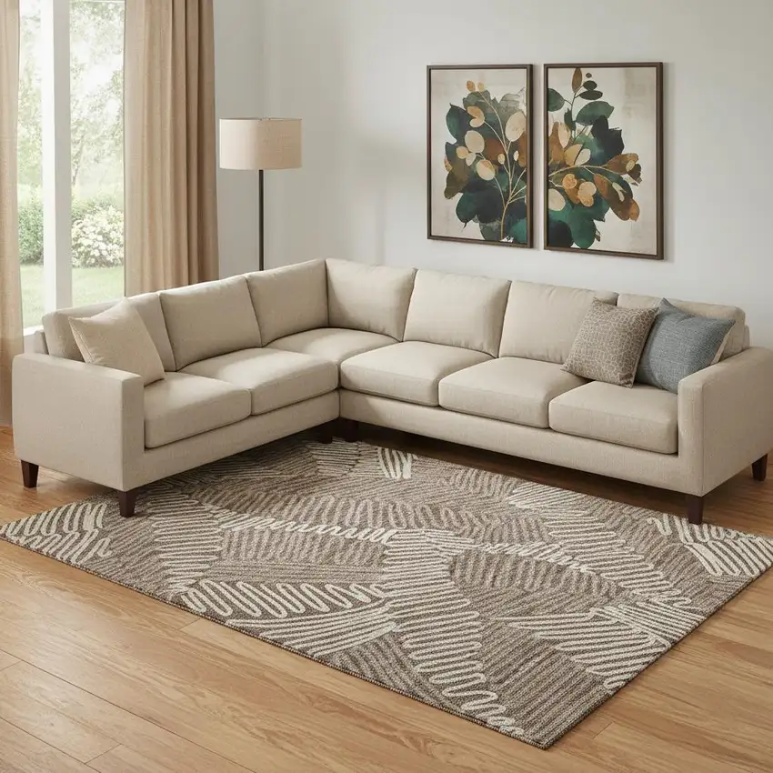 Chocolate And Taupe Floral Washable Area Rug With UV Protection Photo 1