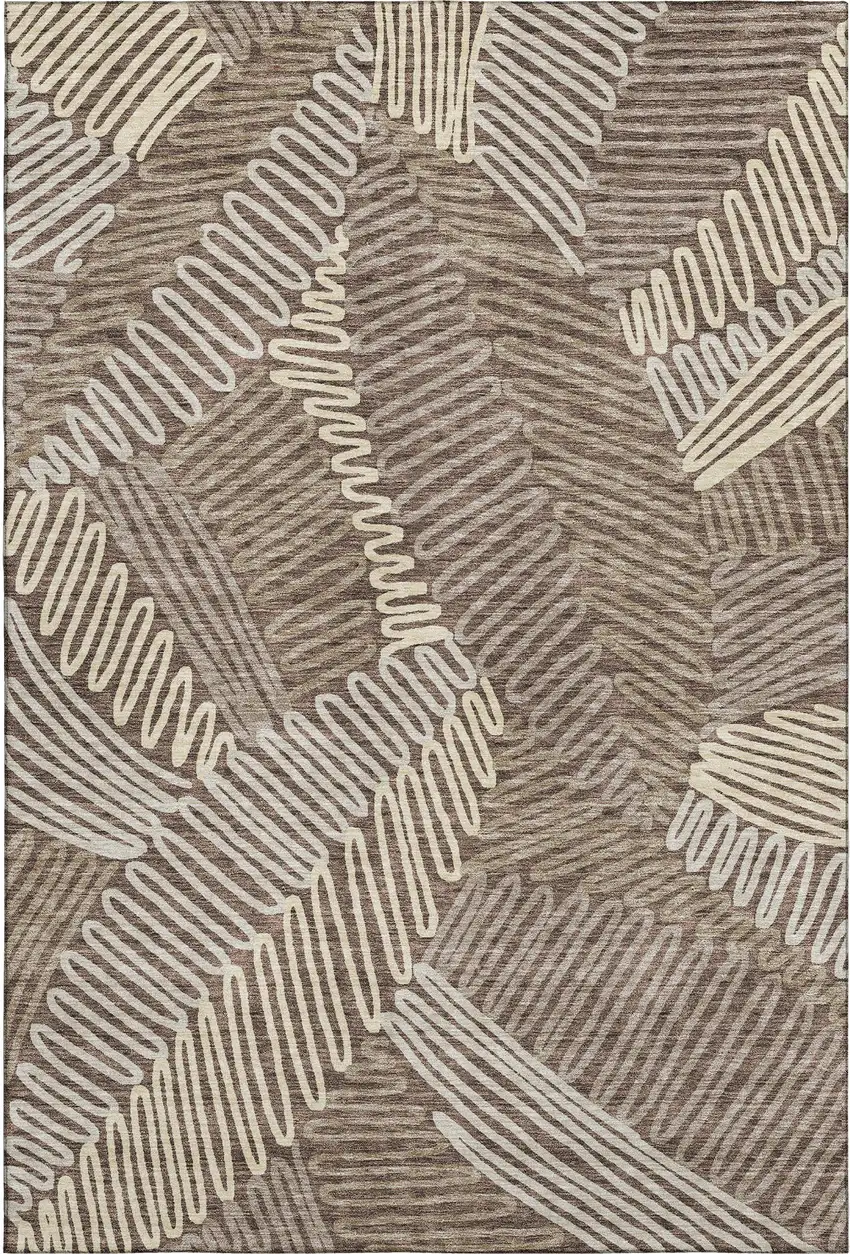 Chocolate And Taupe Floral Washable Area Rug With UV Protection Photo 1