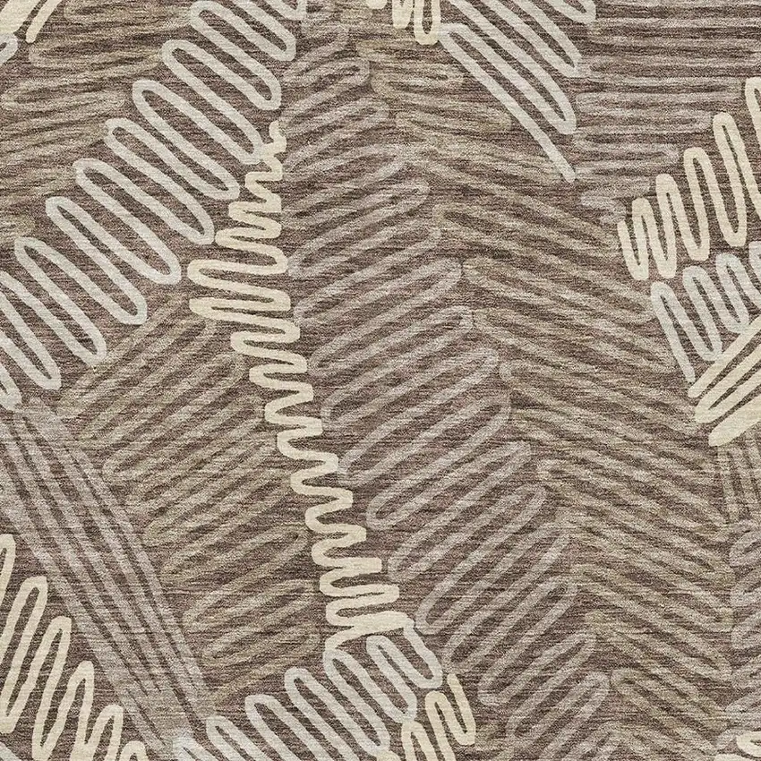 Chocolate And Taupe Floral Washable Area Rug With UV Protection Photo 3