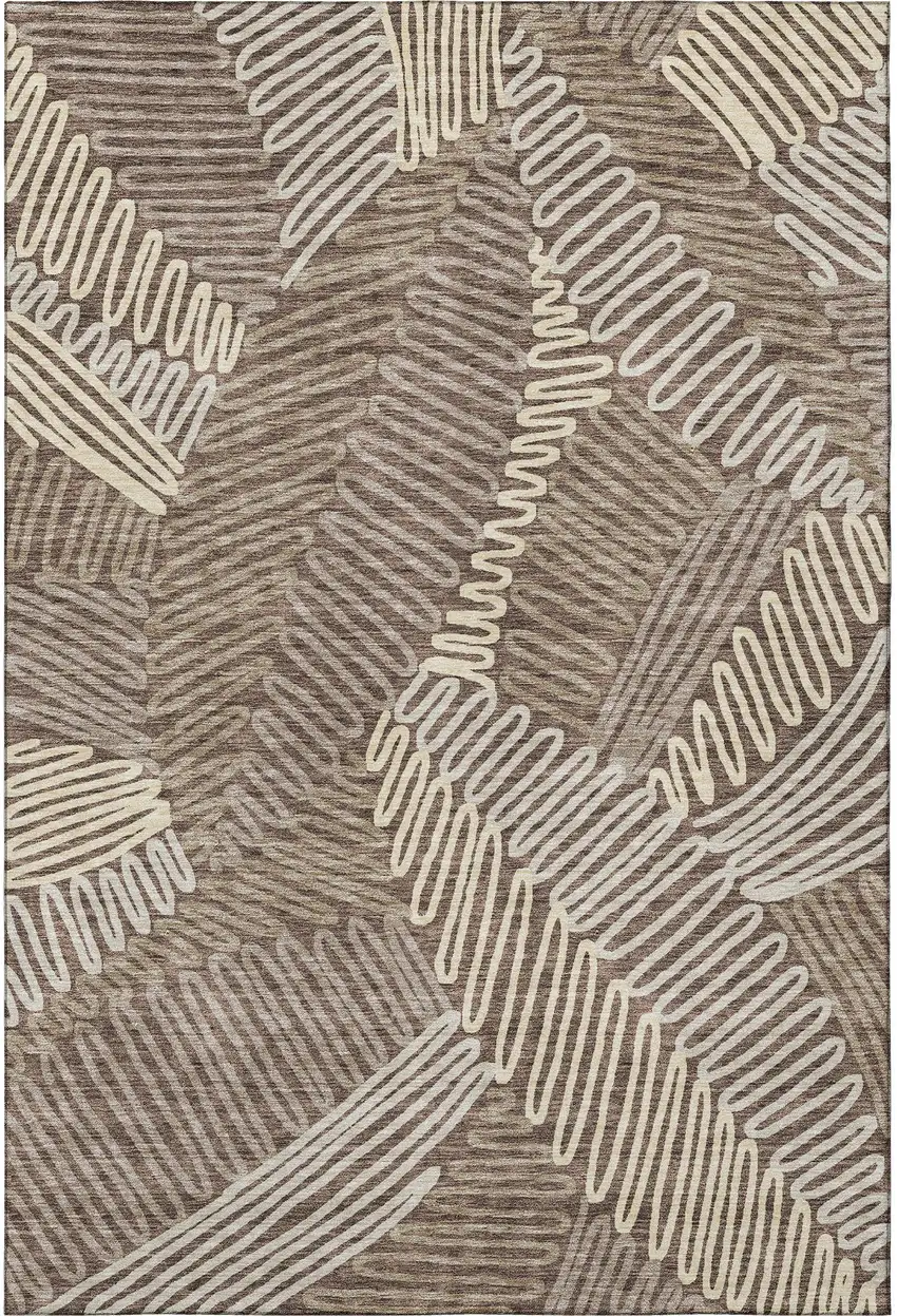 Chocolate And Taupe Floral Washable Area Rug With UV Protection Photo 3