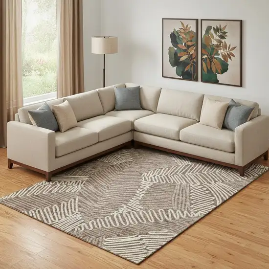 Chocolate And Taupe Floral Washable Area Rug With UV Protection Photo 1