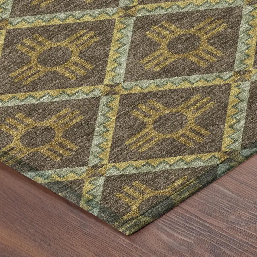 Chocolate And Taupe Geometric Washable Indoor Outdoor Area Rug Photo 5