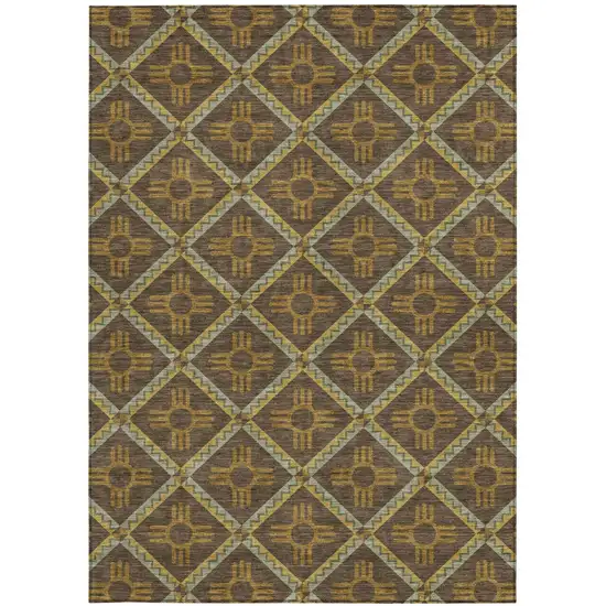 Chocolate And Taupe Geometric Washable Indoor Outdoor Area Rug Photo 3