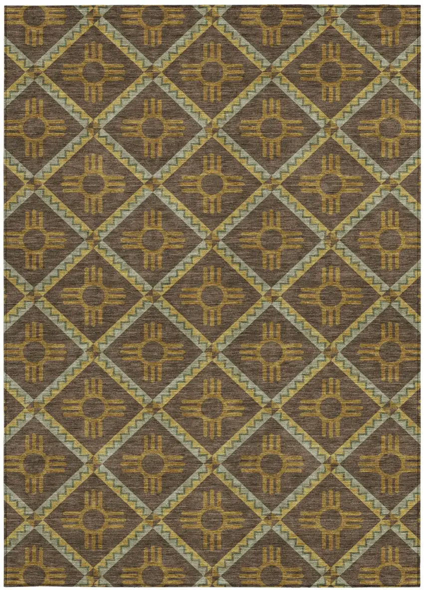 Chocolate And Taupe Geometric Washable Indoor Outdoor Area Rug Photo 3