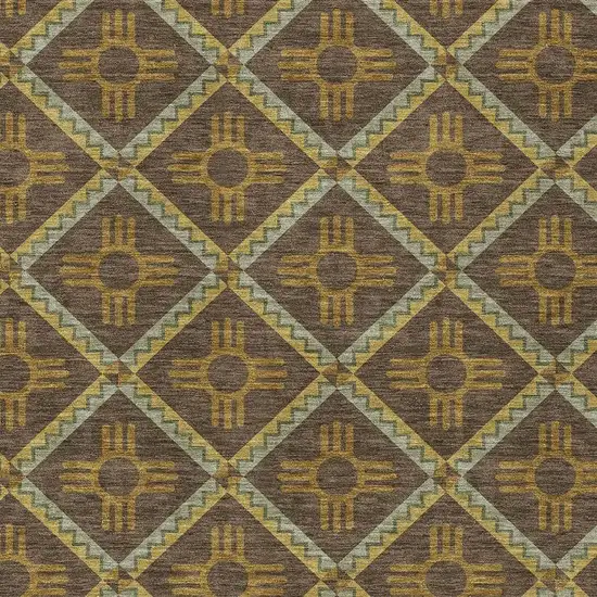 Chocolate And Taupe Geometric Washable Indoor Outdoor Area Rug Photo 4