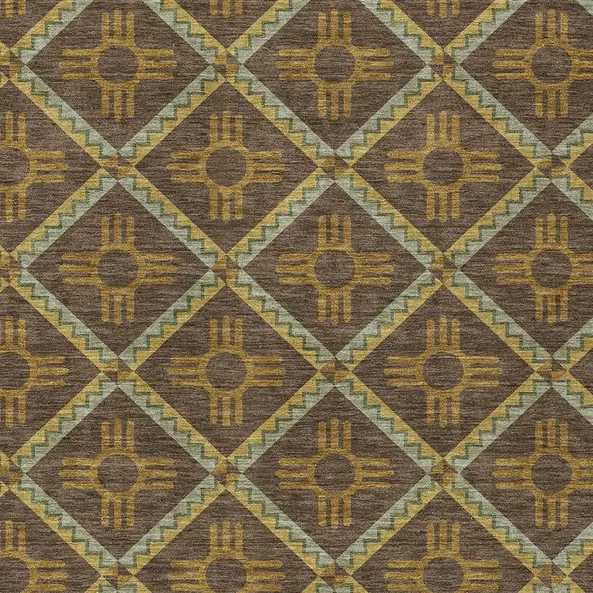 Chocolate And Taupe Geometric Washable Indoor Outdoor Area Rug Photo 4