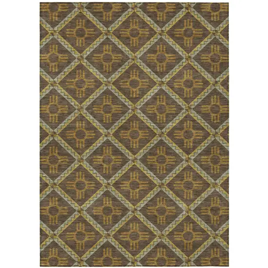Chocolate And Taupe Geometric Washable Indoor Outdoor Area Rug Photo 2