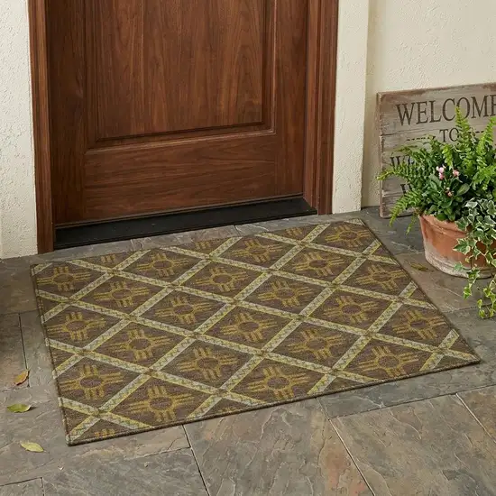 Chocolate And Taupe Geometric Washable Indoor Outdoor Area Rug Photo 1