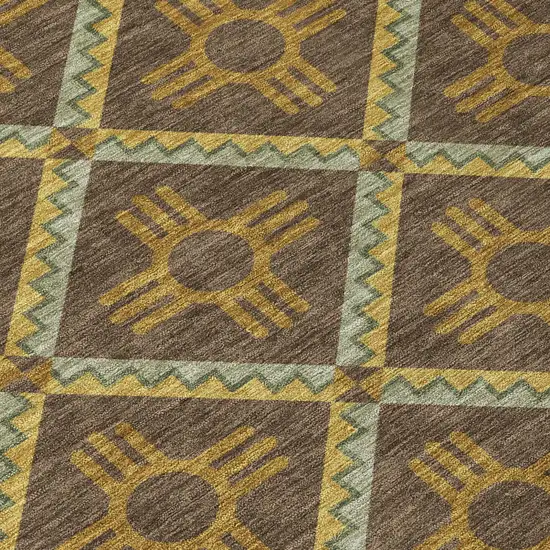 Chocolate And Taupe Geometric Washable Indoor Outdoor Area Rug Photo 8