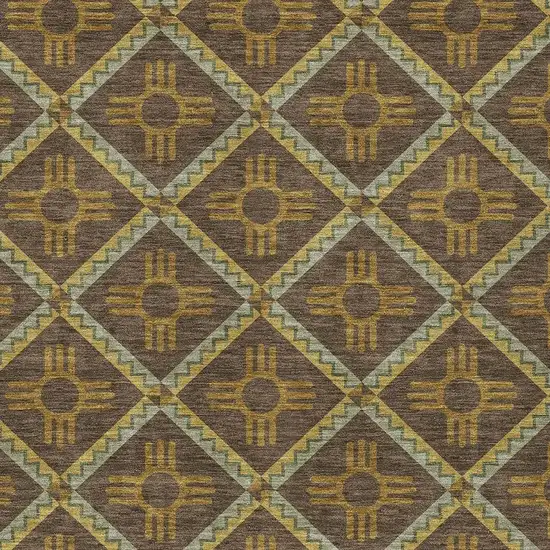 Chocolate And Taupe Geometric Washable Indoor Outdoor Area Rug Photo 3