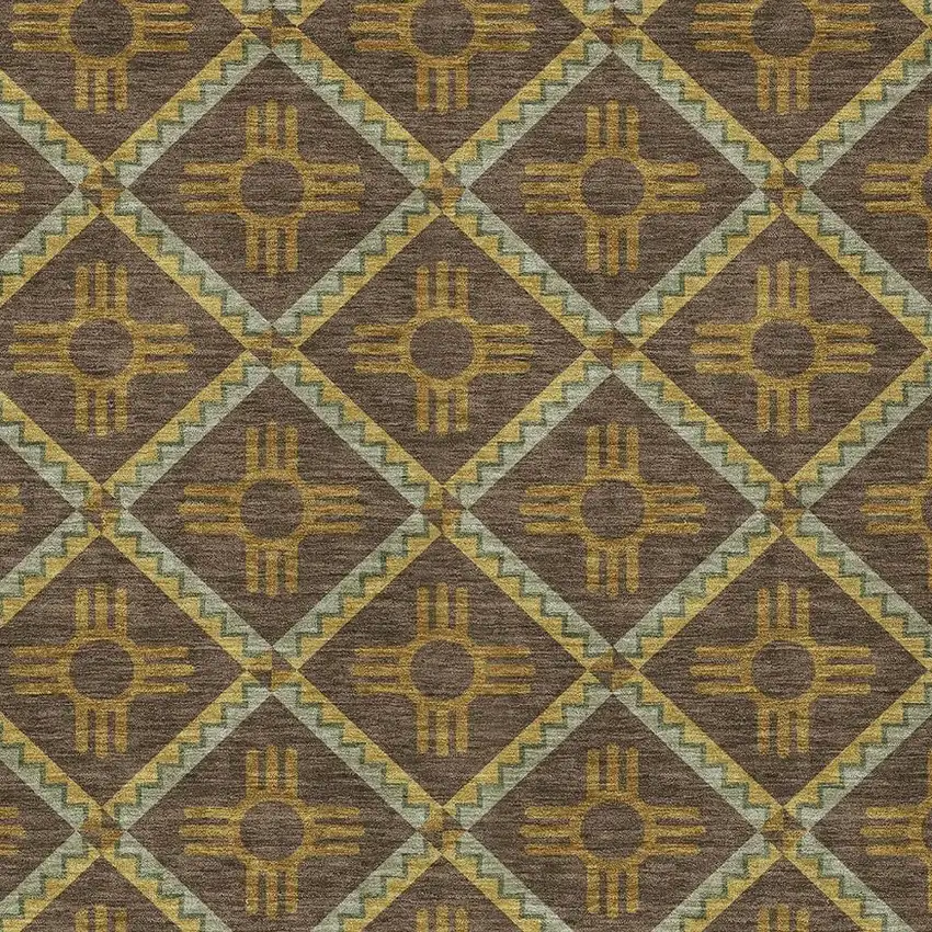 Chocolate And Taupe Geometric Washable Indoor Outdoor Area Rug Photo 3
