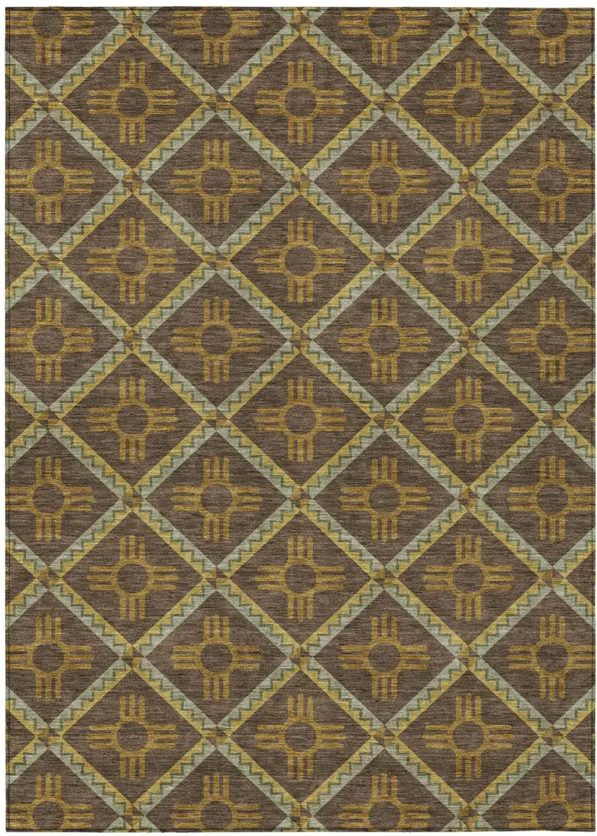 Chocolate And Taupe Geometric Washable Indoor Outdoor Area Rug Photo 2