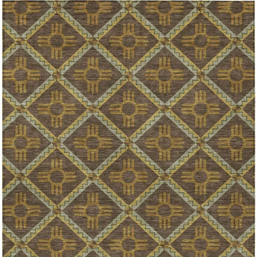 Chocolate And Taupe Geometric Washable Indoor Outdoor Area Rug Photo 4