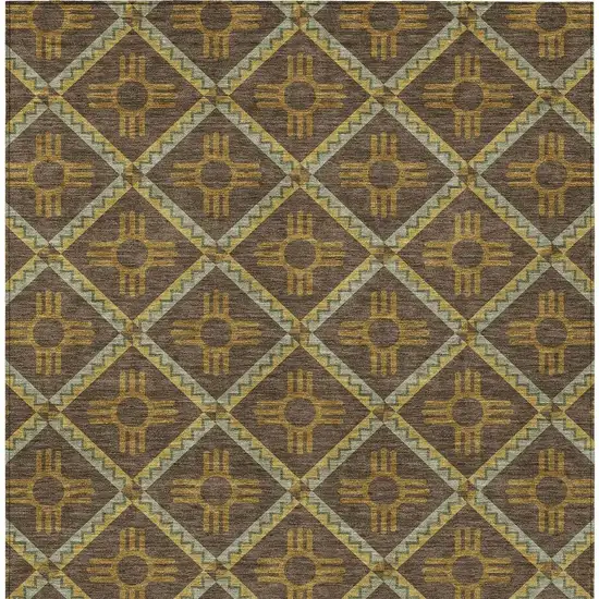 Chocolate And Taupe Geometric Washable Indoor Outdoor Area Rug Photo 4