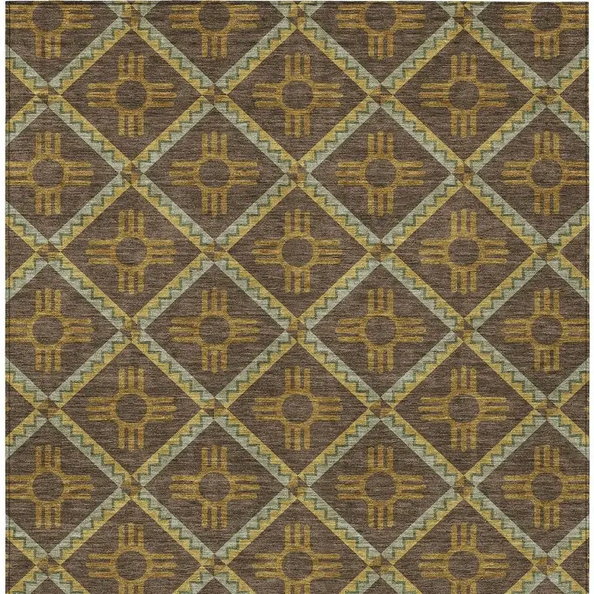 Chocolate And Taupe Geometric Washable Indoor Outdoor Area Rug Photo 6