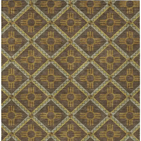 Chocolate And Taupe Geometric Washable Indoor Outdoor Area Rug Photo 6
