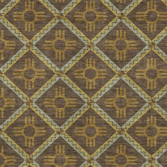 Chocolate And Taupe Geometric Washable Indoor Outdoor Area Rug Photo 5