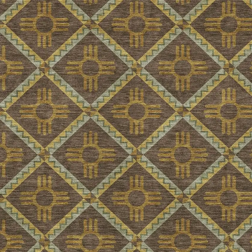 Chocolate And Taupe Geometric Washable Indoor Outdoor Area Rug Photo 5
