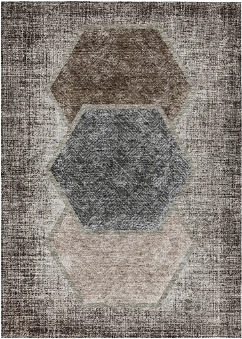 Chocolate And Taupe Geometric Washable Indoor Outdoor Area Rug Photo 2