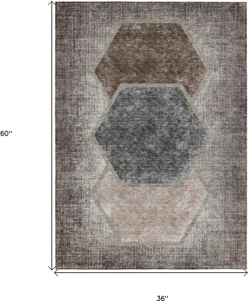 Chocolate And Taupe Geometric Washable Indoor Outdoor Area Rug Photo 3