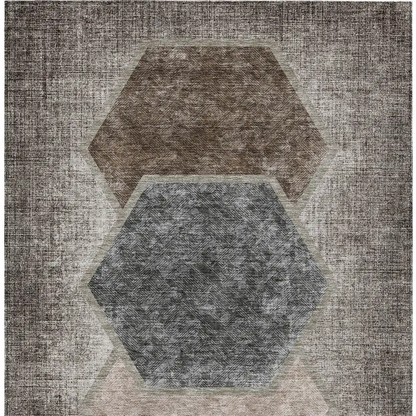 Chocolate And Taupe Geometric Washable Indoor Outdoor Area Rug Photo 7