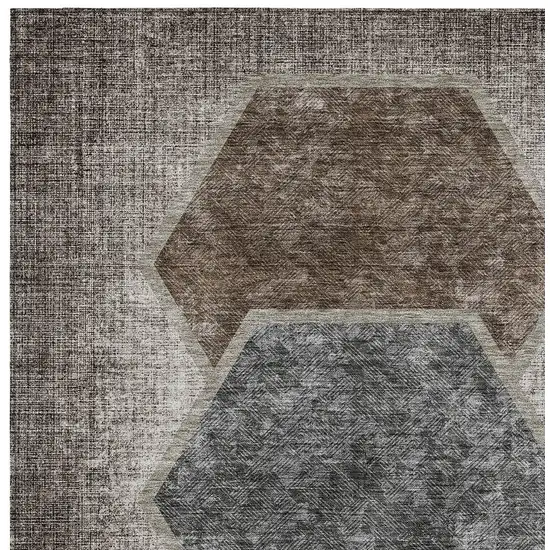 Chocolate And Taupe Geometric Washable Indoor Outdoor Area Rug Photo 6
