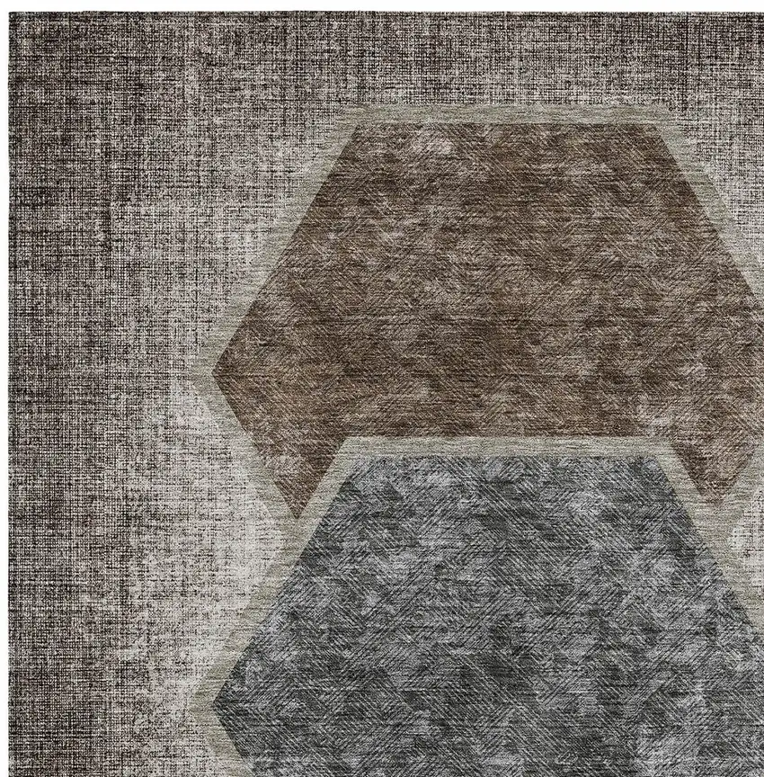 Chocolate And Taupe Geometric Washable Indoor Outdoor Area Rug Photo 6