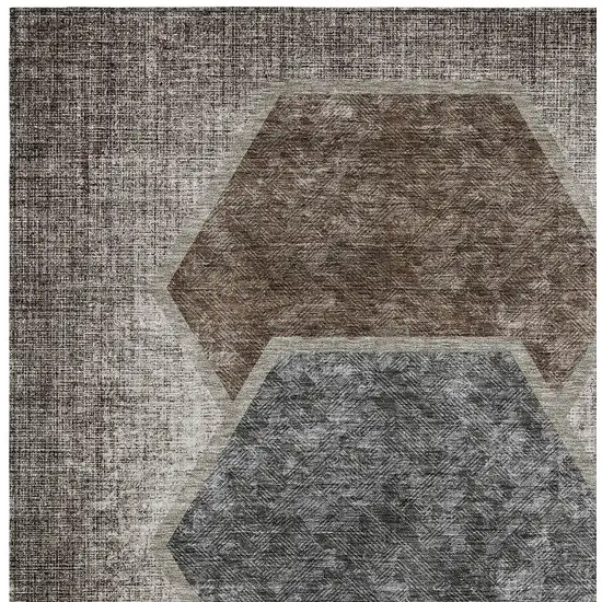 Chocolate And Taupe Geometric Washable Indoor Outdoor Area Rug Photo 6