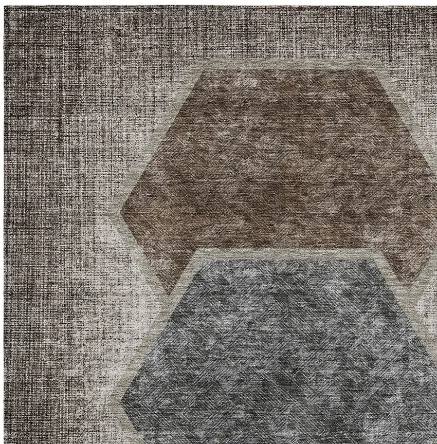 Chocolate And Taupe Geometric Washable Indoor Outdoor Area Rug Photo 6