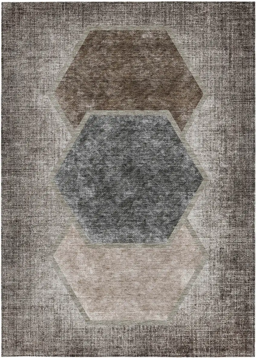 Chocolate And Taupe Geometric Washable Indoor Outdoor Area Rug Photo 7