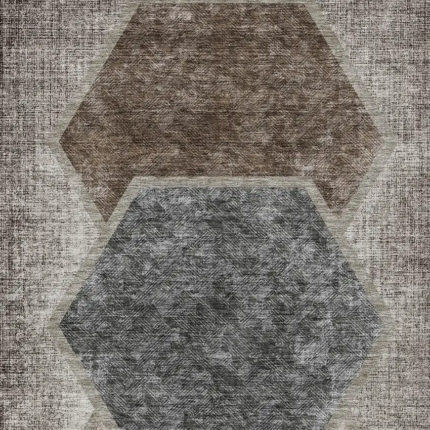 Chocolate And Taupe Geometric Washable Indoor Outdoor Area Rug Photo 6