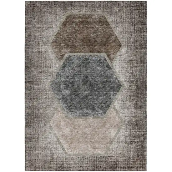 Chocolate And Taupe Geometric Washable Indoor Outdoor Area Rug Photo 7