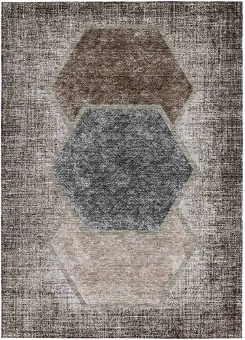Chocolate And Taupe Geometric Washable Indoor Outdoor Area Rug Photo 7