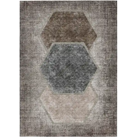 Chocolate And Taupe Geometric Washable Indoor Outdoor Area Rug Photo 7