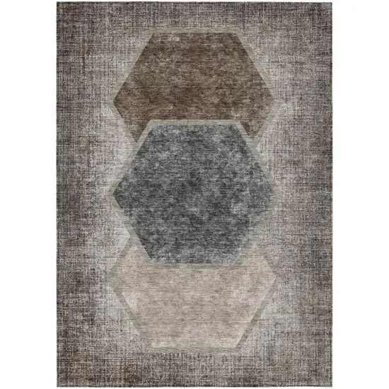 Chocolate And Taupe Geometric Washable Indoor Outdoor Area Rug Photo 2