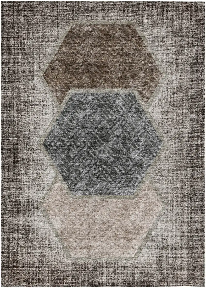 Chocolate And Taupe Geometric Washable Indoor Outdoor Area Rug Photo 2