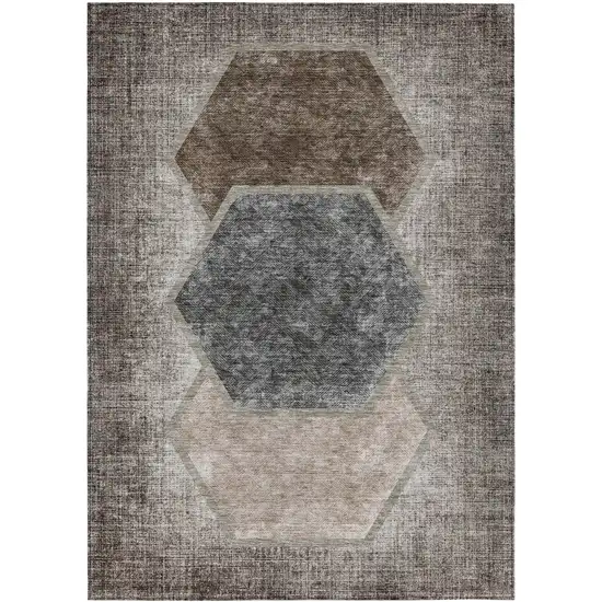 Chocolate And Taupe Geometric Washable Indoor Outdoor Area Rug Photo 2