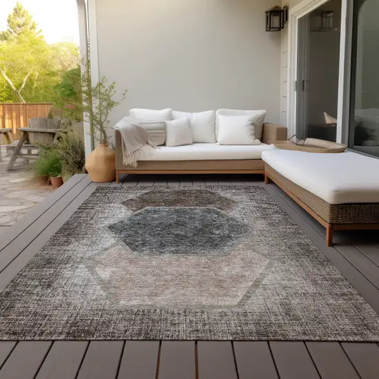 Chocolate And Taupe Geometric Washable Indoor Outdoor Area Rug Photo 8