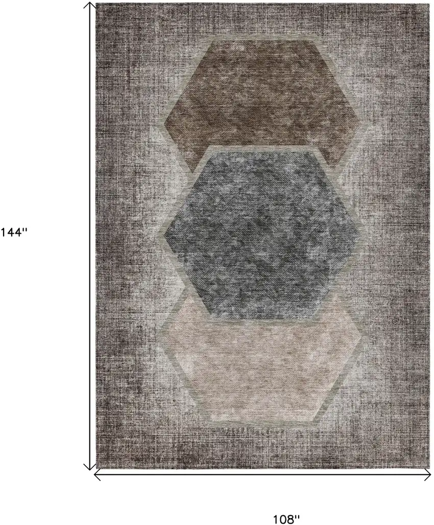 Chocolate And Taupe Geometric Washable Indoor Outdoor Area Rug Photo 3