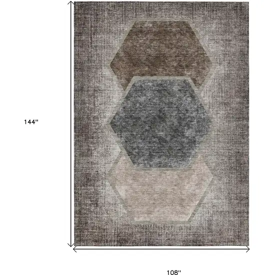 Chocolate And Taupe Geometric Washable Indoor Outdoor Area Rug Photo 3