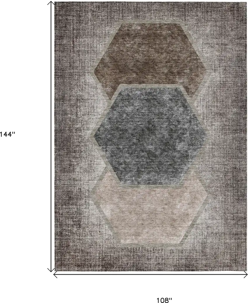 Chocolate And Taupe Geometric Washable Indoor Outdoor Area Rug Photo 3