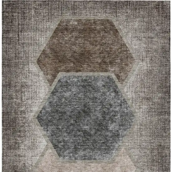 Chocolate And Taupe Geometric Washable Indoor Outdoor Area Rug Photo 6