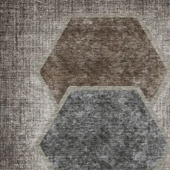 Chocolate And Taupe Geometric Washable Indoor Outdoor Area Rug Photo 6