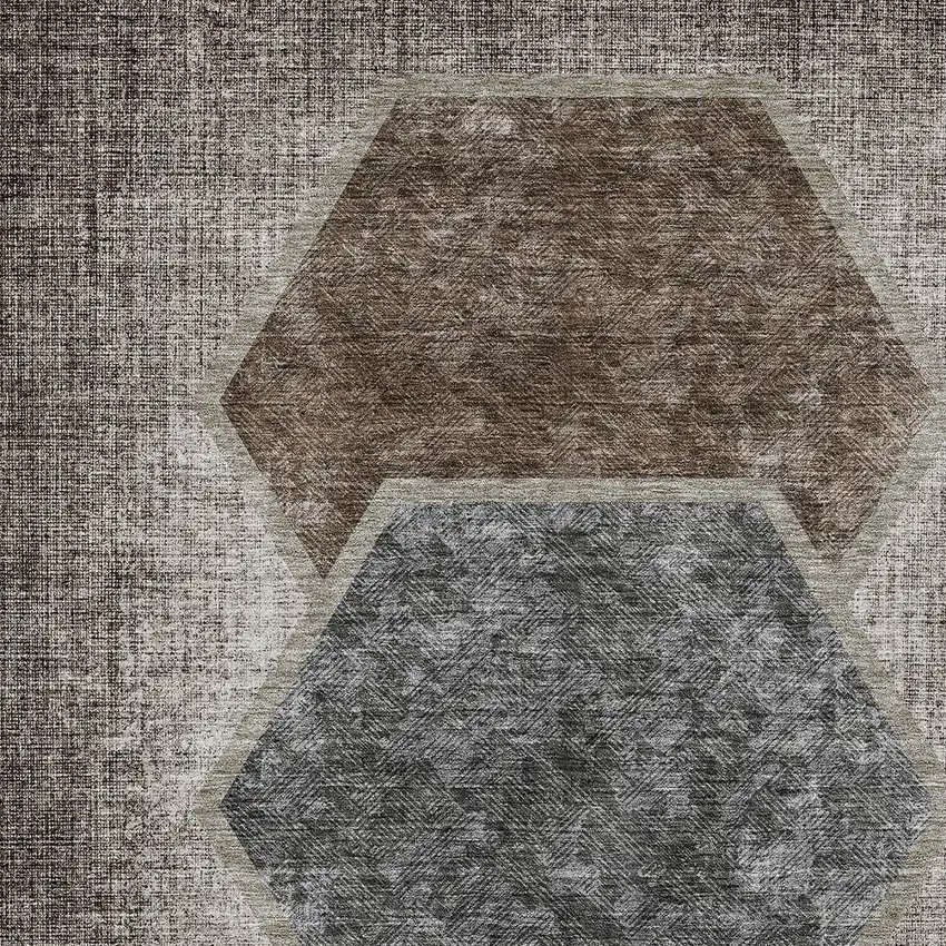 Chocolate And Taupe Geometric Washable Indoor Outdoor Area Rug Photo 6