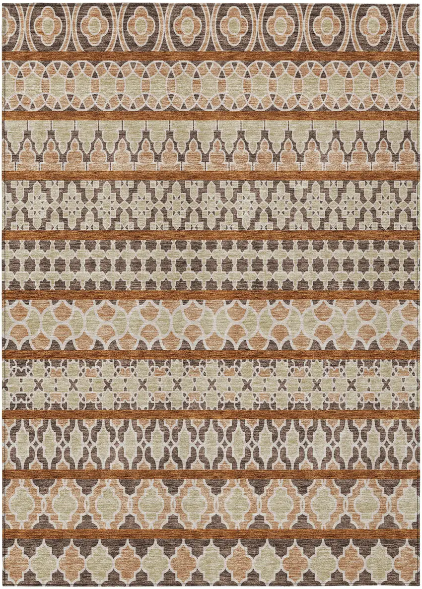 Chocolate And Taupe Quatrefoil Washable Indoor Outdoor Area Rug Photo 1