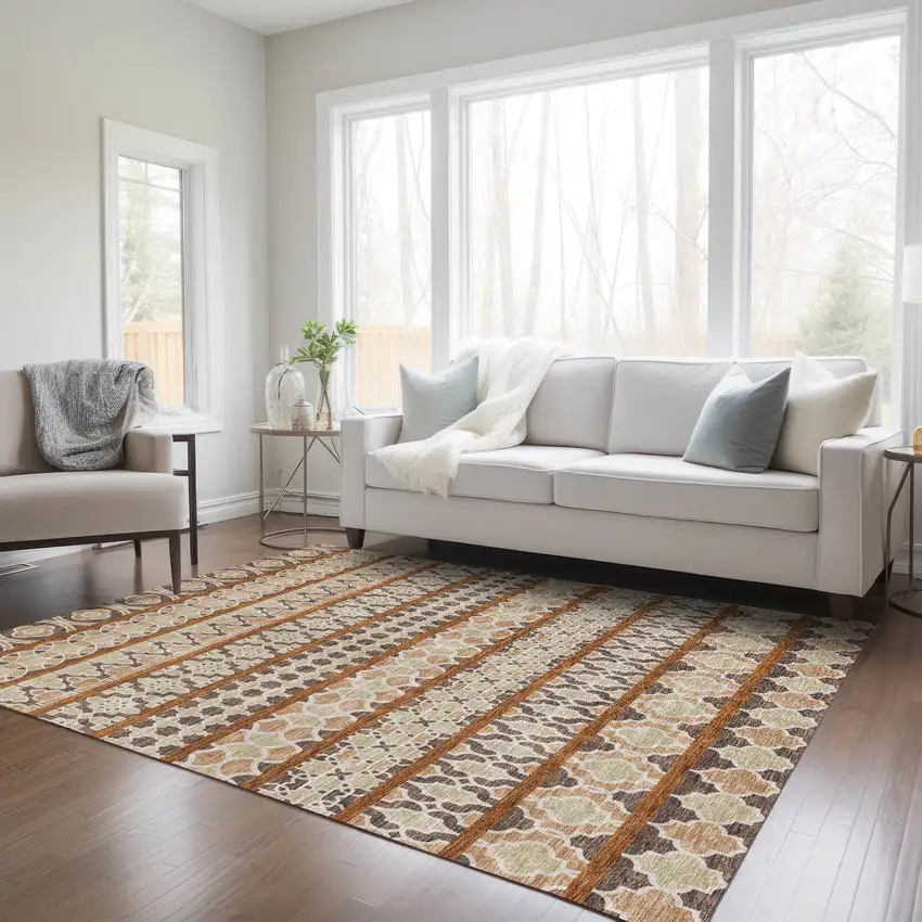 Chocolate And Taupe Quatrefoil Washable Indoor Outdoor Area Rug Photo 9