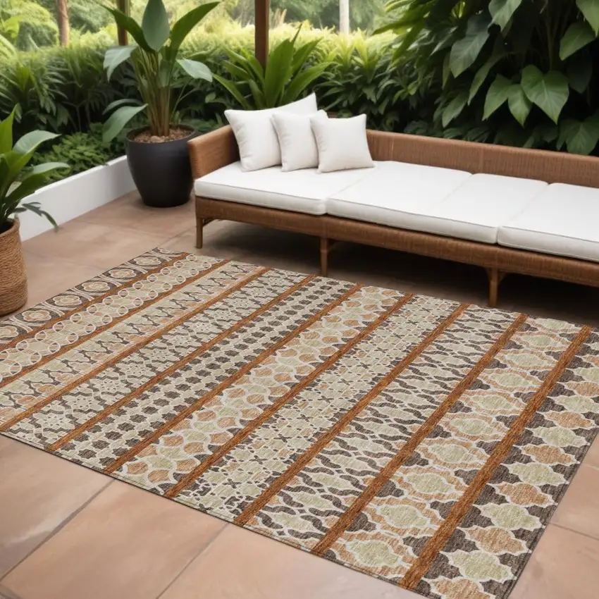 Chocolate And Taupe Quatrefoil Washable Indoor Outdoor Area Rug Photo 1