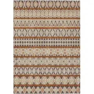 Photo of Chocolate And Taupe Quatrefoil Washable Indoor Outdoor Area Rug